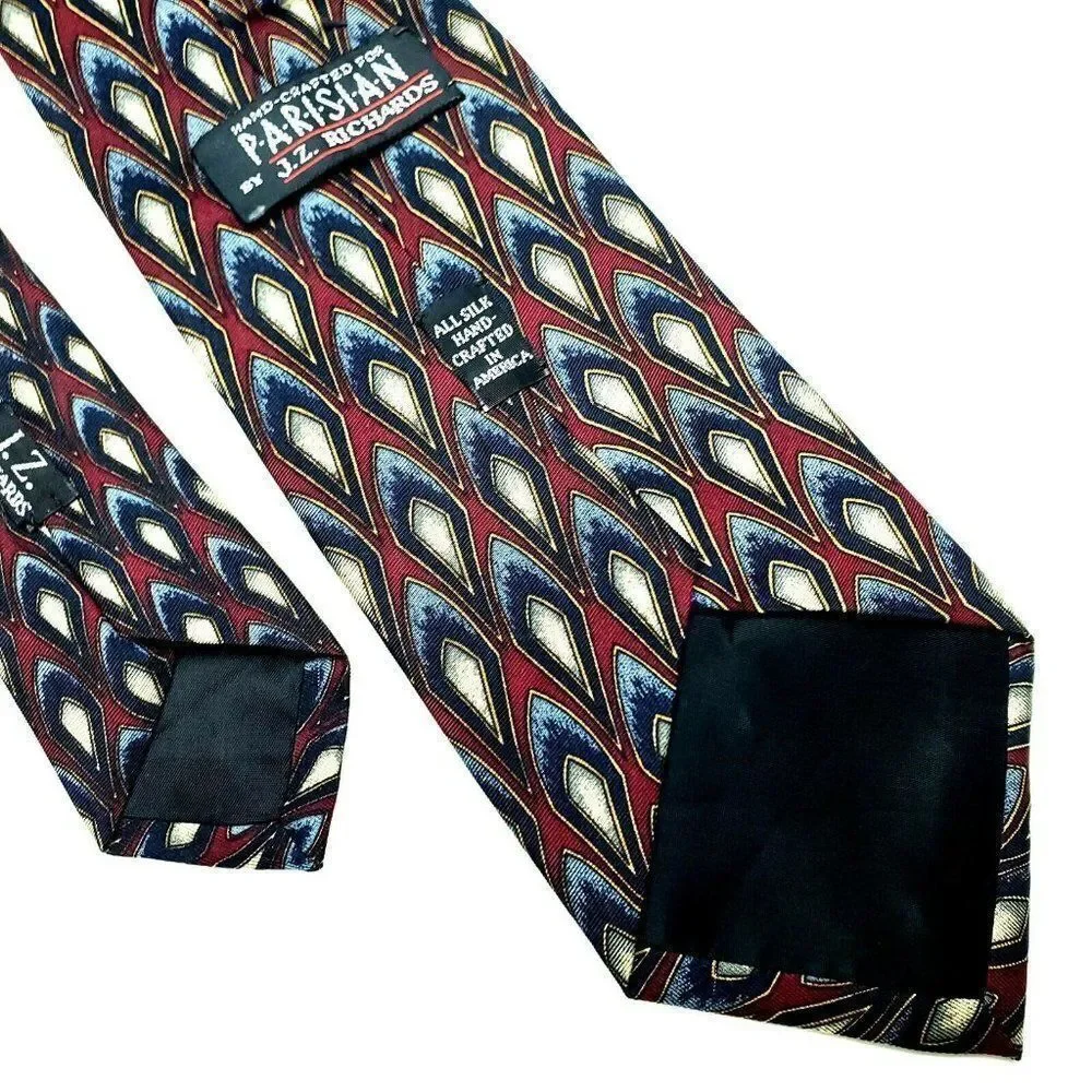 JZ Richards Parisian Silk Tie Dark Red‎ Geometric W
